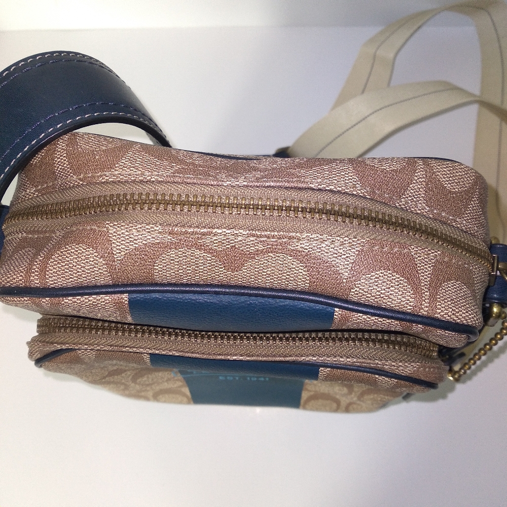 Authentic Coach Heritage Signature Blue Stripe Leatherware Crossbody Bag - Picture 7 of 16